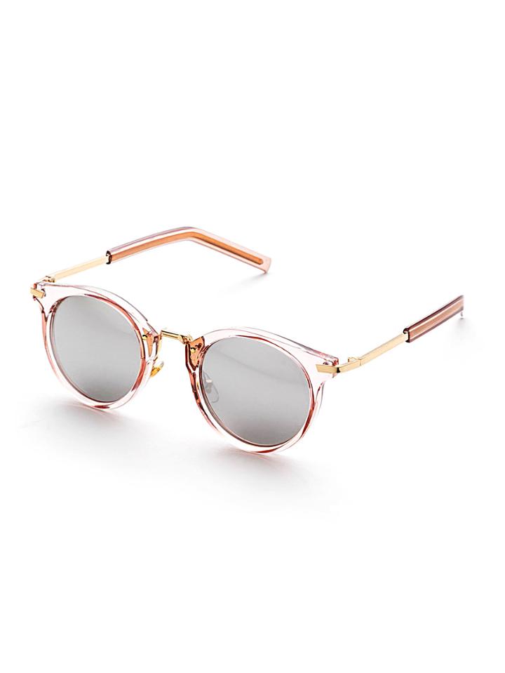 Romwe Clear Frame Flat Lens Round Sunglasses