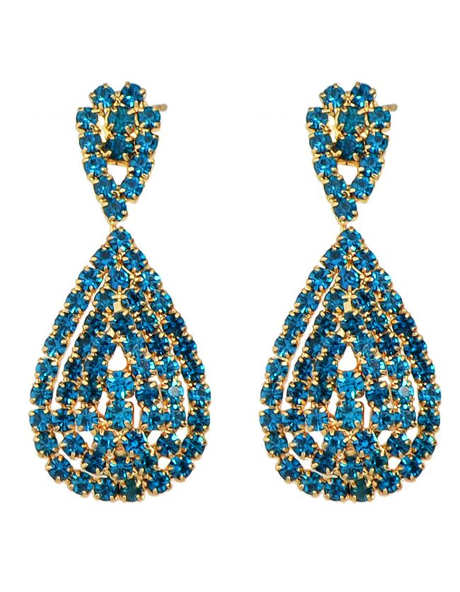 Romwe Blue Rhinstone Drop Earrings