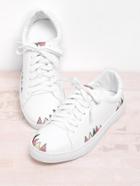 Romwe Embroidery Detail Round Toe Lace Up Sneakers
