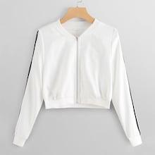 Romwe Tape Panel Zip Up Jacket