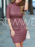 Romwe Red High Neck Bodycon Sweater Dress