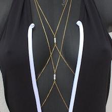 Romwe Faux Pearl Detail Layered Crossbody Chain
