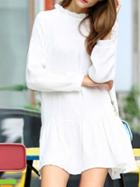 Romwe Beige Long Sleeve Ruffle Dress