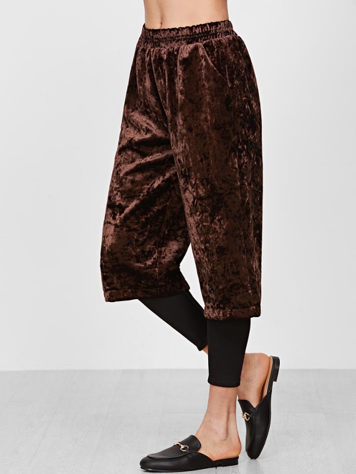 Romwe Brown Velvet 2 In 1 Wide Leg Pants