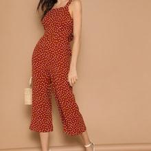 Romwe Bow Tie Back Wide Leg Polka Dot Jumpsuit