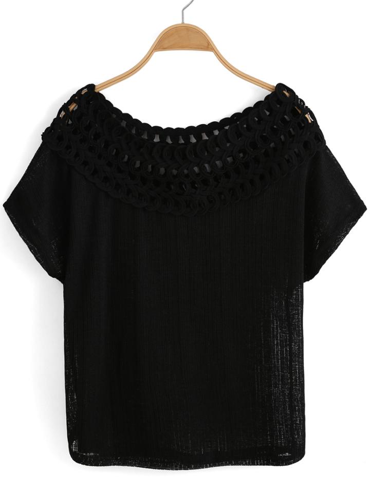 Romwe Crochet Hollow Knit Sweater