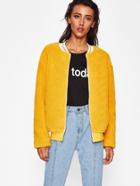 Romwe Striped Collar Fuzzy Jacket