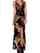 Romwe Contrast Mesh V Neck Flower Print Split Dress