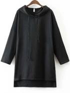 Romwe Black Hooded Oversized High Low Sweatshirt