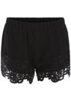 Romwe Elastic Waist Lace Black Shorts