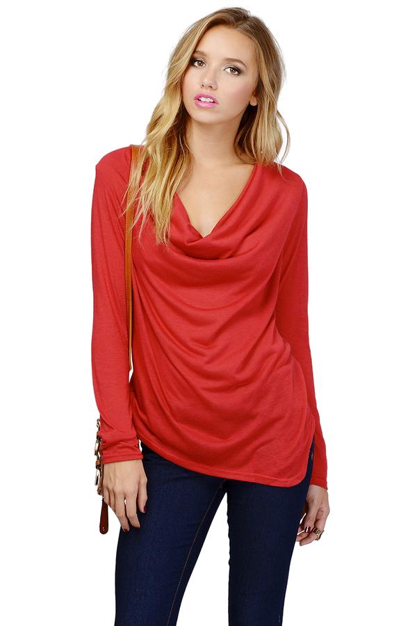 Romwe Draped Neck Flouncing Red T-shirt