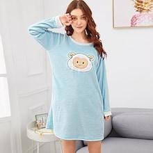 Romwe Sheep Embroidered Fluffy Night Dress