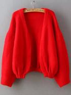 Romwe Lantern Sleeve Crop Red Sweater Coat
