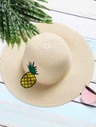 Romwe Beige Pineapple Embroidery Straw Hat