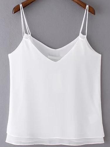 Romwe V Cut Layered Cami Top