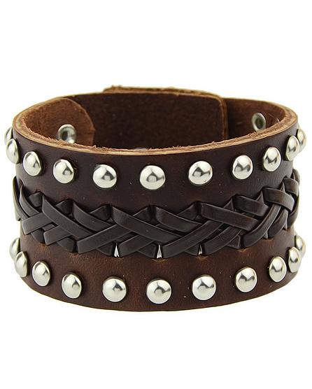 Romwe Brown Bead Leather Bracelet
