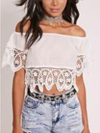 Romwe Off-the-shoulder Lace Trimmed Crop Blouse
