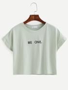 Romwe Green Letter Print Crop T-shirt