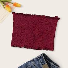 Romwe Frilled Trim Smocked Crop Bandeau