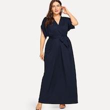Romwe Plus Self Tie Solid Dress