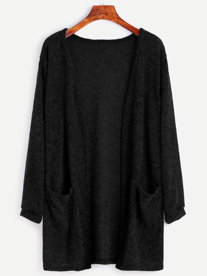 Romwe Fuzzy Cardigan Sweater With Pockets