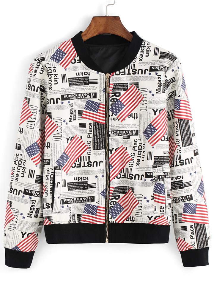 Romwe American Flag Print Jacket