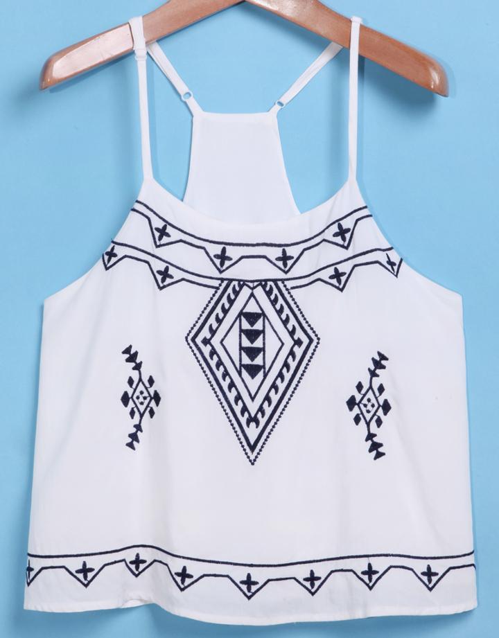 Romwe Y-back Embroidered Vest