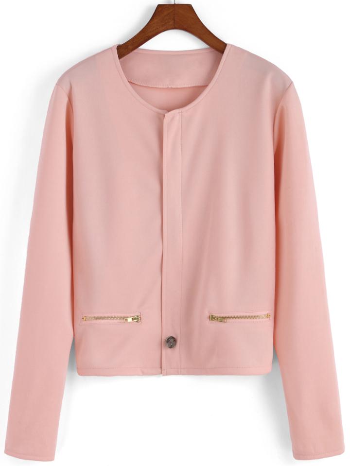 Romwe Round Neck Zipper Coat