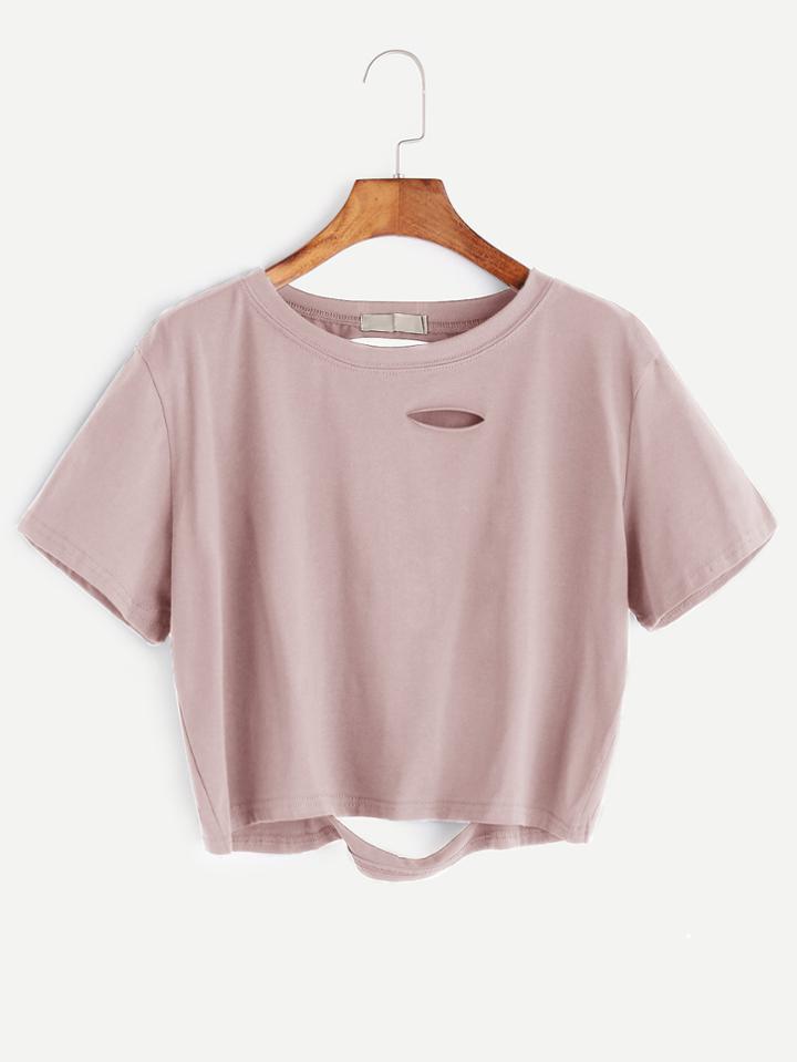 Romwe Distressed Crop Tee