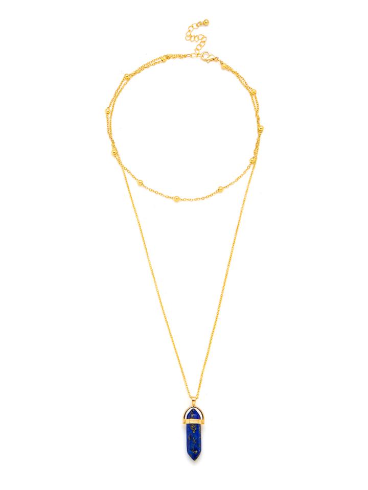 Romwe Contrast Crystal Pendant Layered Chain Necklace