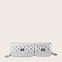 Romwe Metallic Quilted Chain Bag 2pcs