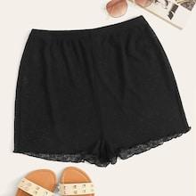 Romwe Lettuce Trim Hem Rib-knit Leggings Shorts