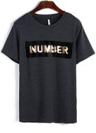Romwe Number Print Loose Grey T-shirt