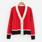 Romwe Button Detail Color Block Sweater Coat