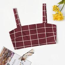 Romwe Plaid Print Crop Skinny Top