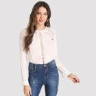 Romwe Contrast Lace Cut Out Blouse