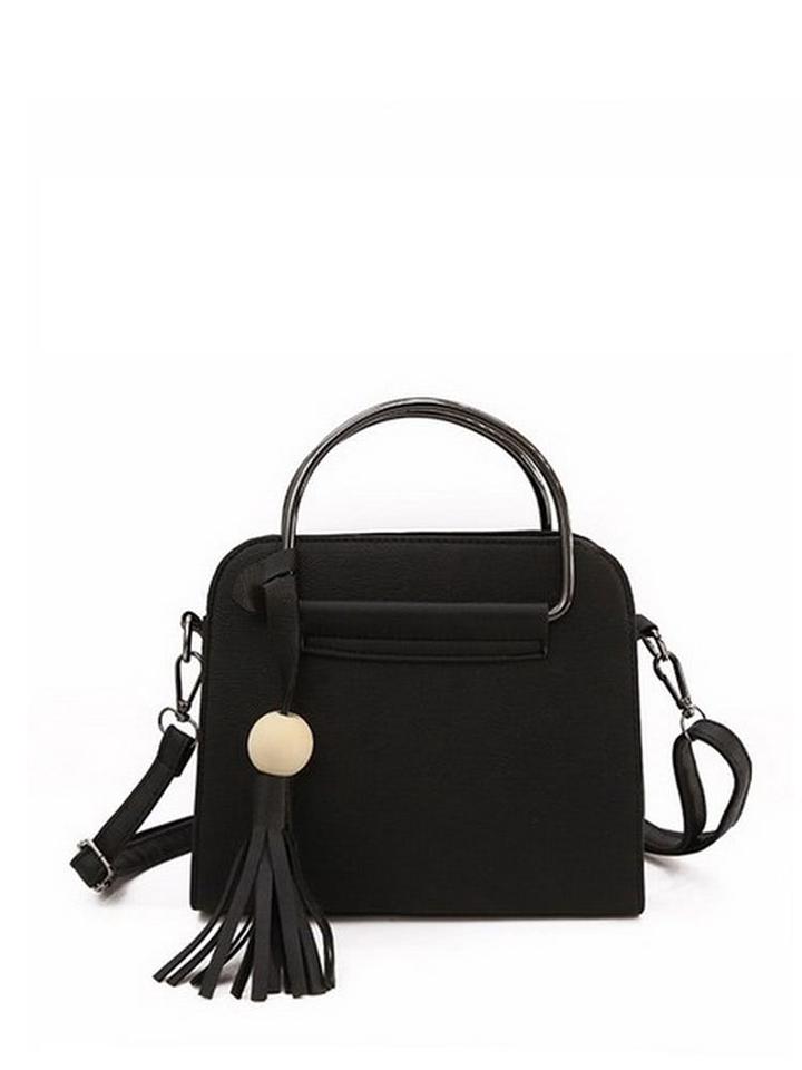 Romwe Double Handle Shoulder Bag With Tassel