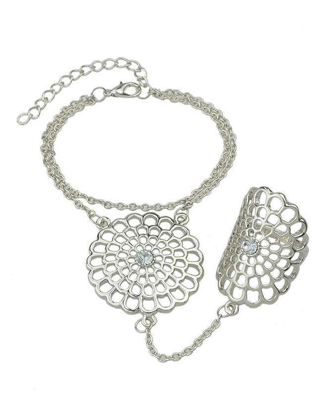 Romwe Silver Bracelet Connect With Ring