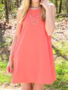 Romwe Red Round Neck Sleeveless Loose Chiffon Dress