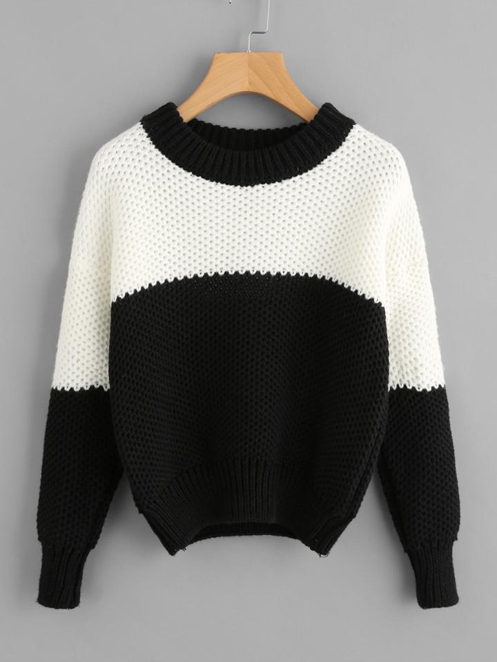 Romwe Drop Shoulder Color Block Knit Sweater