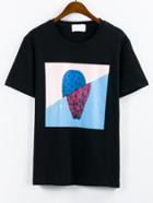Romwe Black Abstract Print Drop Shoulder T-shirt