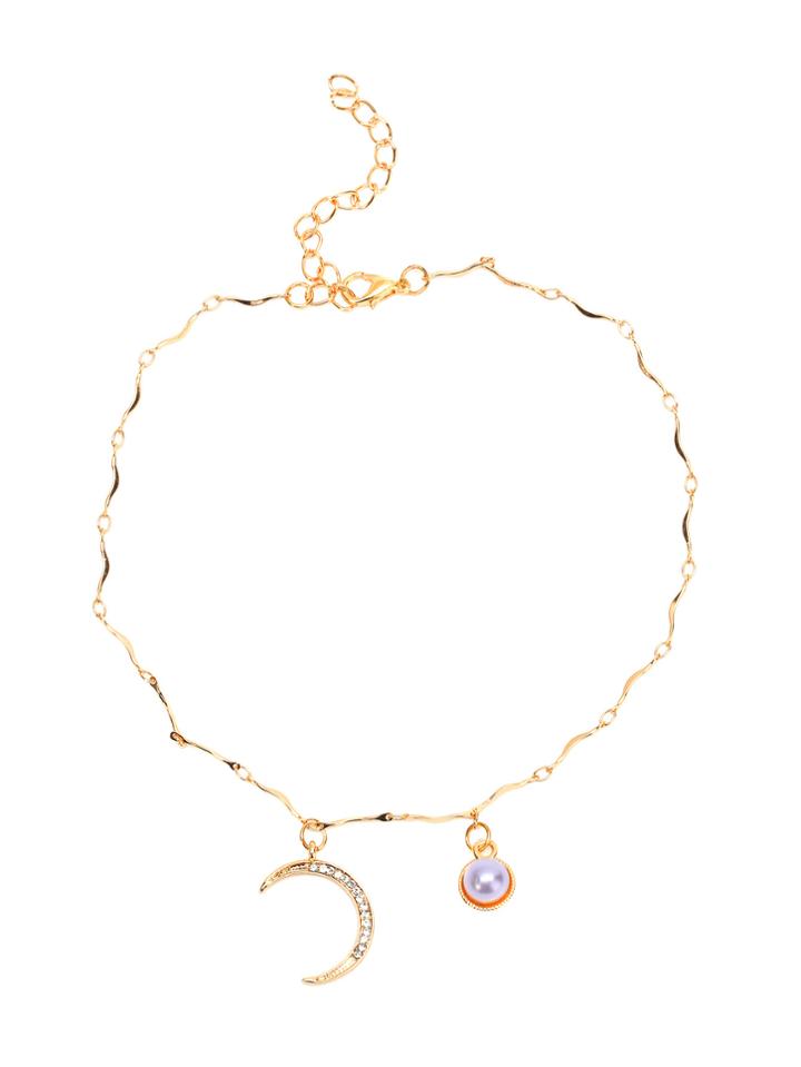 Romwe Gold Moon Shaped Pendant Necklace