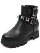 Romwe Black Studded Buckle Strap Pu Boots