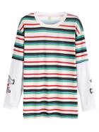 Romwe Contrast Striped Embroidered T-shirt