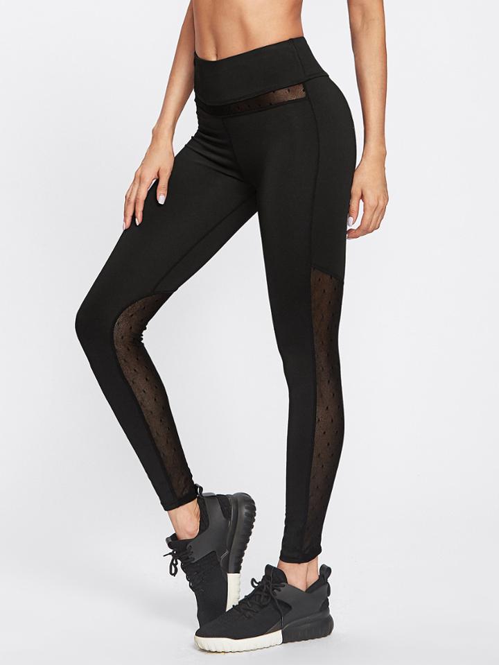 Romwe Mesh Insert Empire Skinny Leggings