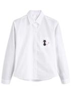 Romwe White Pocket Cat Embroidered Shirt