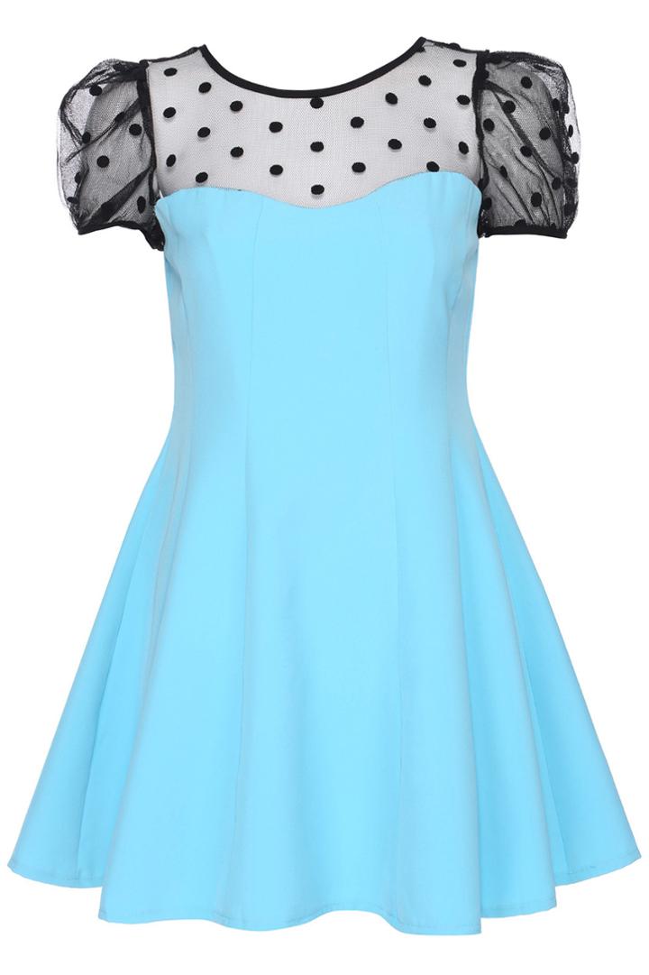 Romwe Romwe Dual-tone Blue Short-sleeved Dress
