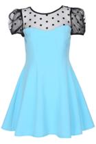 Romwe Romwe Dual-tone Blue Short-sleeved Dress