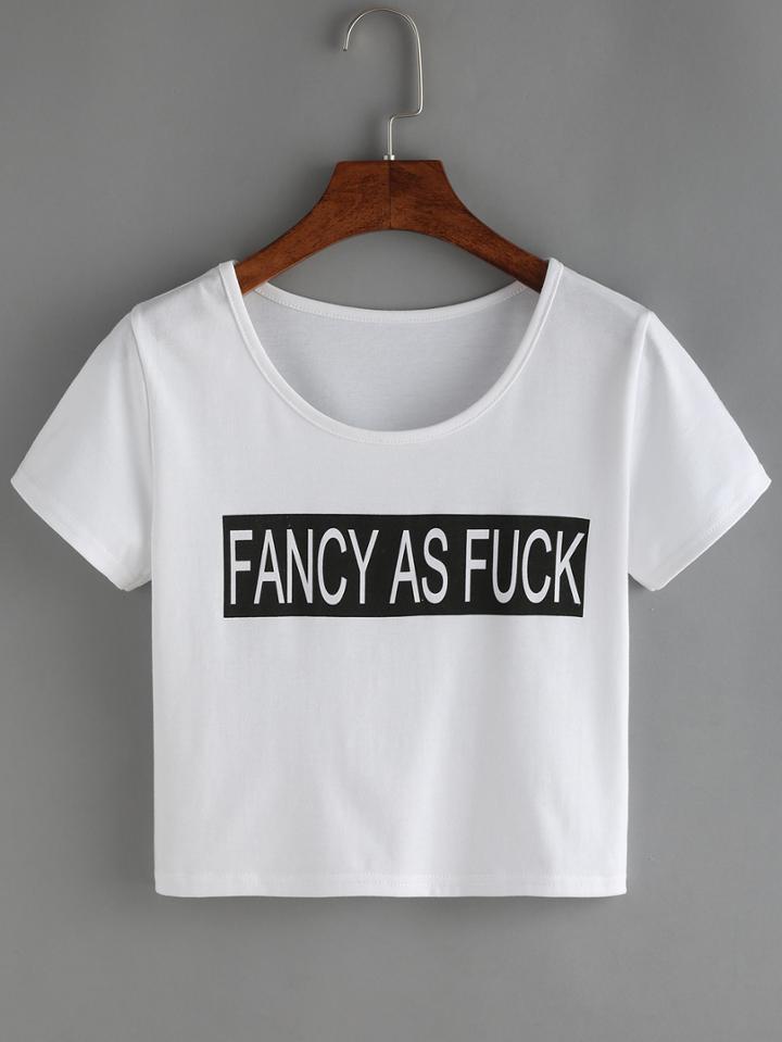 Romwe Letter Print Crop T-shirt