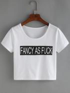 Romwe Letter Print Crop T-shirt